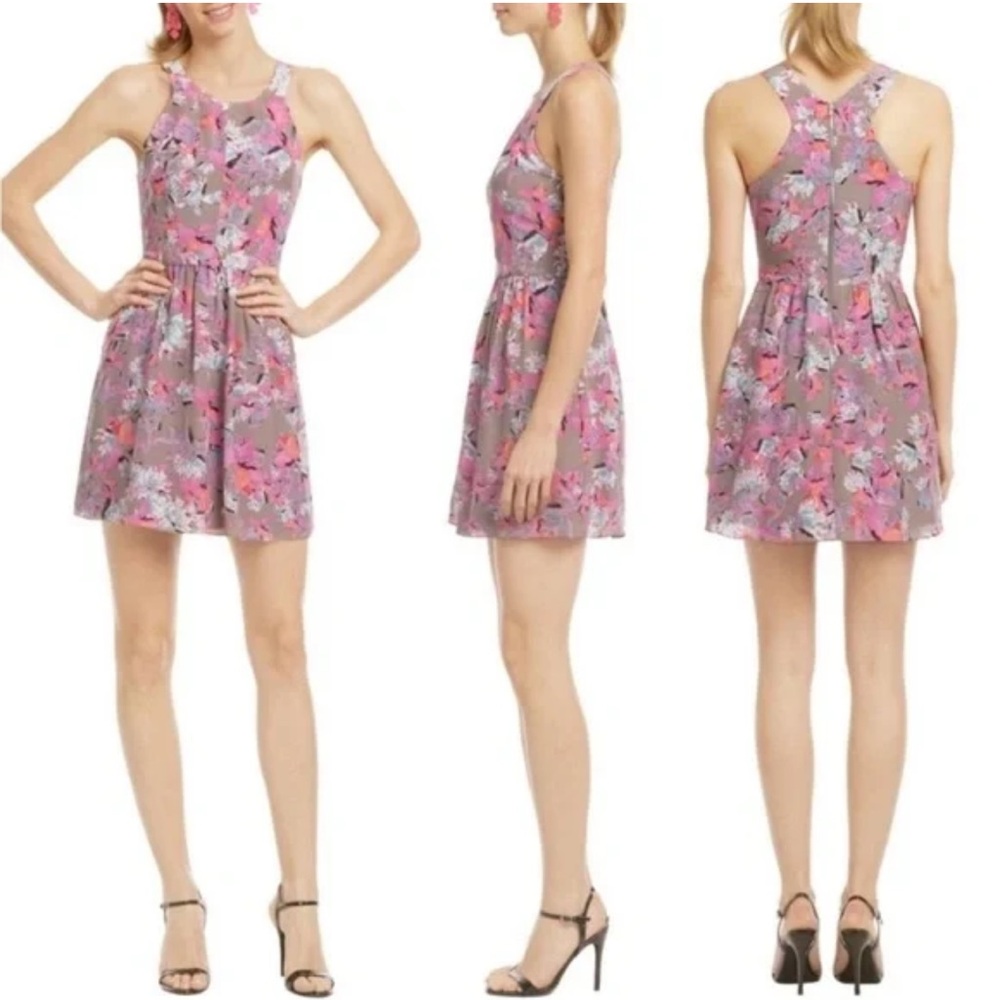 Rebecca Taylor Silk Floral A-Line Skirt - Pink and White